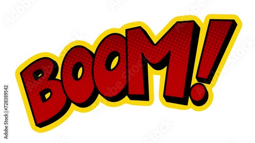 Boom word pop art comic book style retro hand drawn isolated on white background. Thin clean lines video animation. High quality 4k footage. 