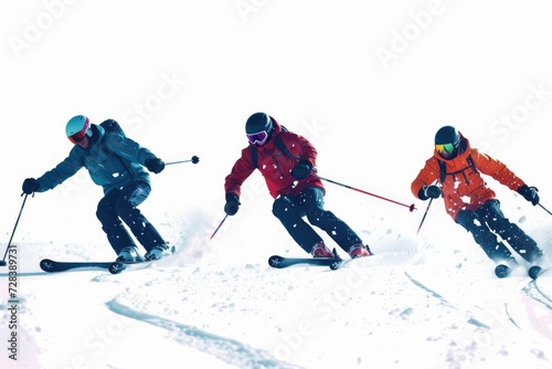A group of people skiing down a snow-covered slope. Perfect for winter sports or vacation-themed designs
