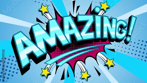 Amazing word pop art comic book style retro hand drawn. Thin clean lines video animation. High quality 4k footage. 