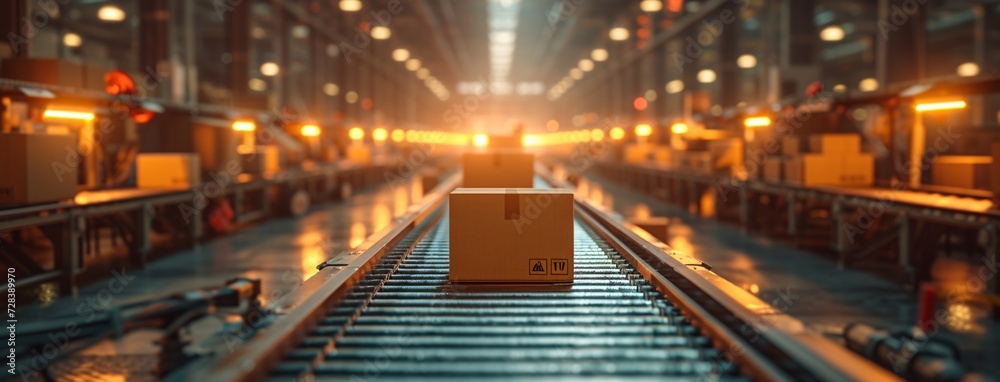 Boxes on a conveyor belt, ready for shipping Generative AI