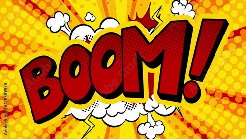 Boom word pop art comic book style retro hand drawn. Thin clean lines video animation. High quality 4k footage. 