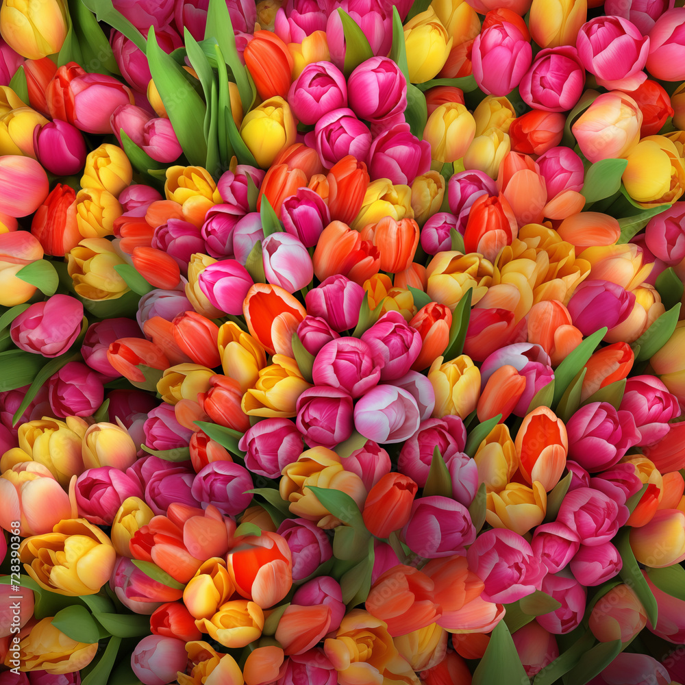 Bukiet kolorowych tulipanów. Kartka na dzień kobiet 8 marca. Piękny bukiet kwiatów na prezent. - obrazy, fototapety, plakaty 