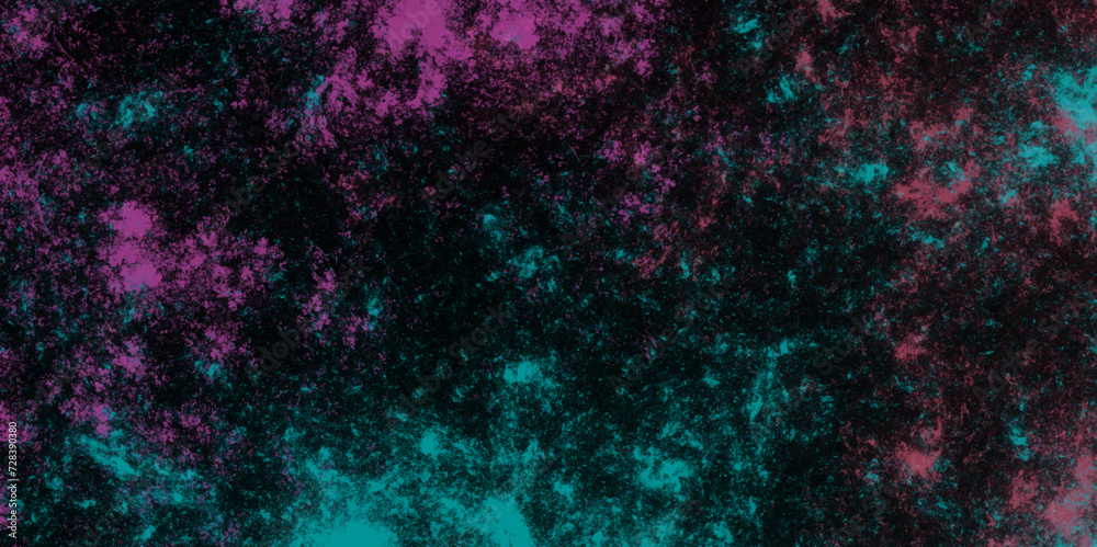 Star field background Aquamarine and pink dark red pink, teal and purple nebula universe. Cosmic neon light blue watercolor background aquarelle deep black Paper textured. Fantastic outer view space