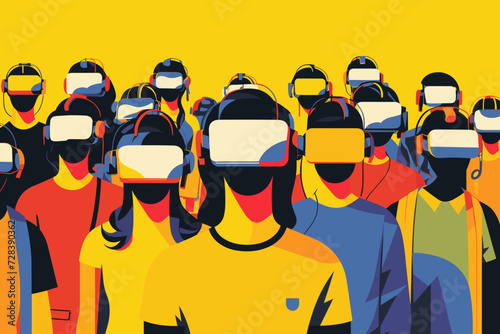 People wearing VR headsets and experiencing virtual reality simulation