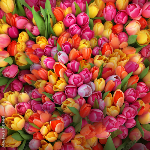 Bukiet kolorowych tulipanów. Kartka na dzień kobiet 8 marca. Piękny bukiet kwiatów na prezent.
