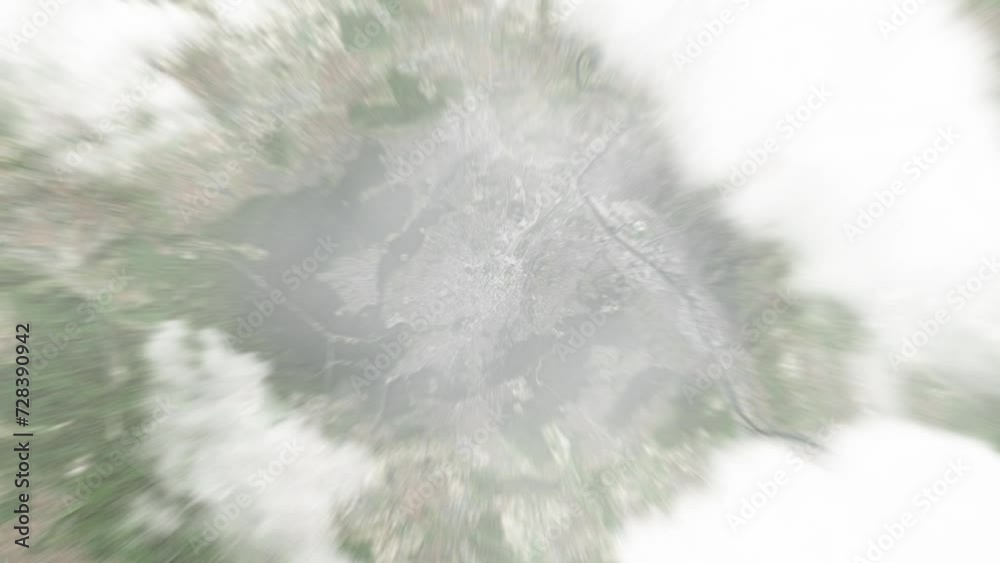 Earth zoom in from space to Stuttgart, Germany. Followed by zoom out through clouds and atmosphere into space. Satellite view. Travel intro. Images from NASA
