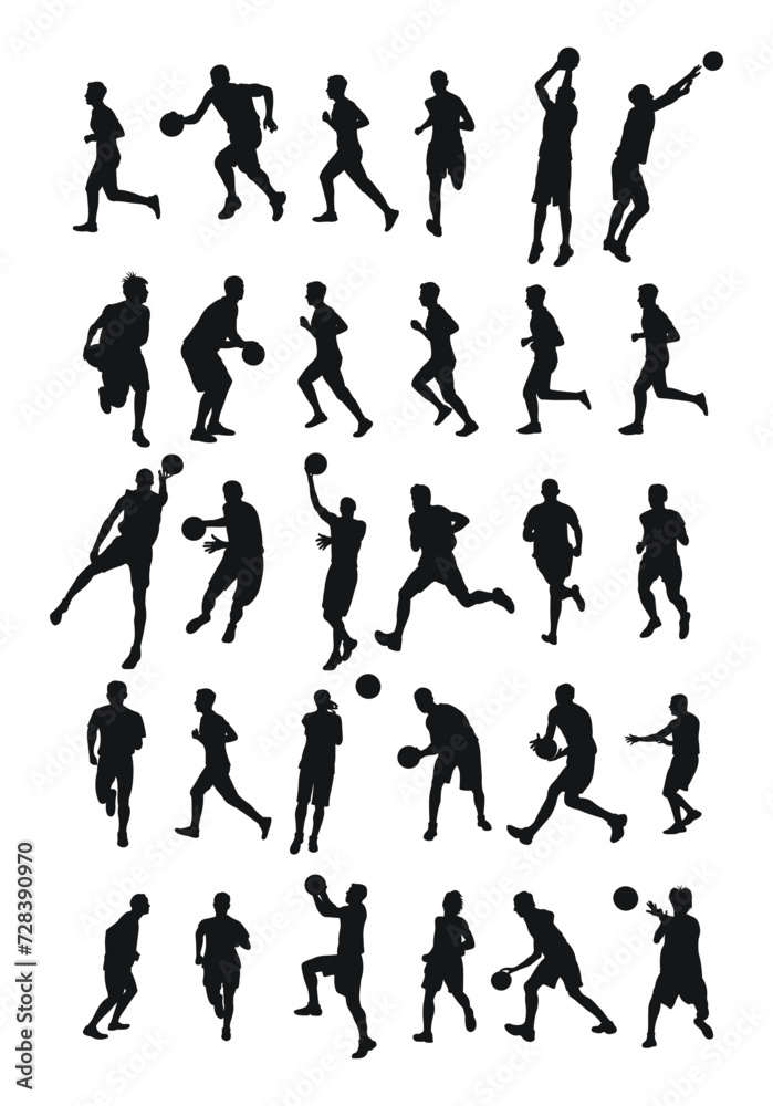 Big set of male basketball players silhouettes, athletes runners. Basketball, athletics, running, cross, sprinting, jogging Big set of male basketball players silhouettes, athletes runners. Basketball, athletics, running, cross, sprinting, jogging