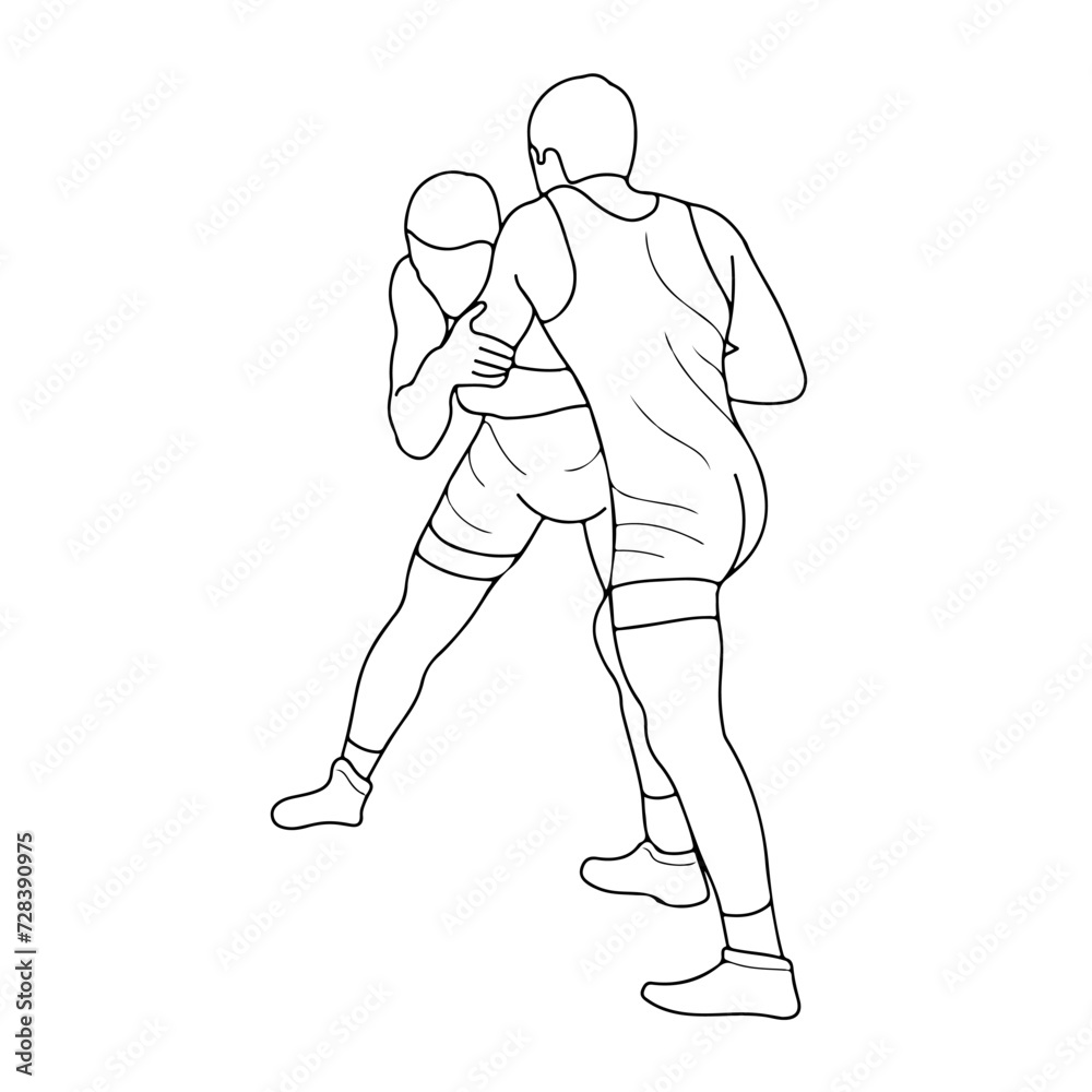 Fototapeta premium Sketch image of two fighters in a fight, isolated vector