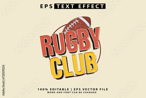 Rugby club 3D vintage style premium vector with editable text effect