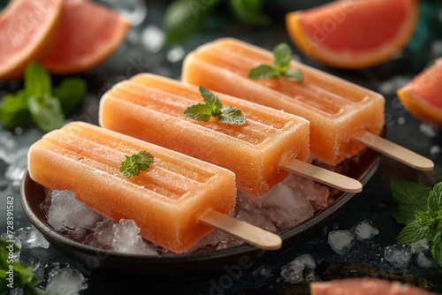 Homemade papaya ice lollies. Close-up