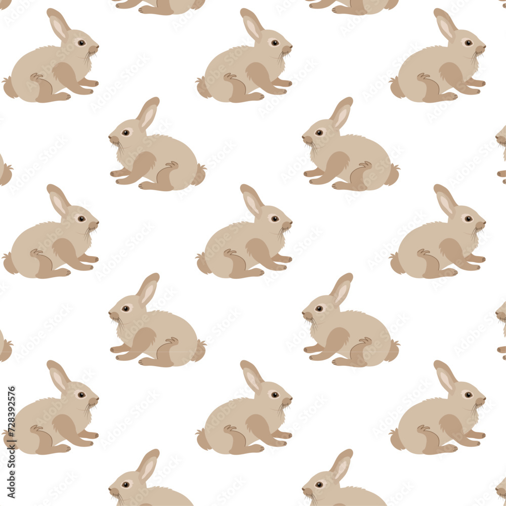 Seamless pattern with rabbits. Brown hare on a white background. Easter bunny. Vector cartoon illustration for packaging and paper gift bag. Ornament for wrapping paper.