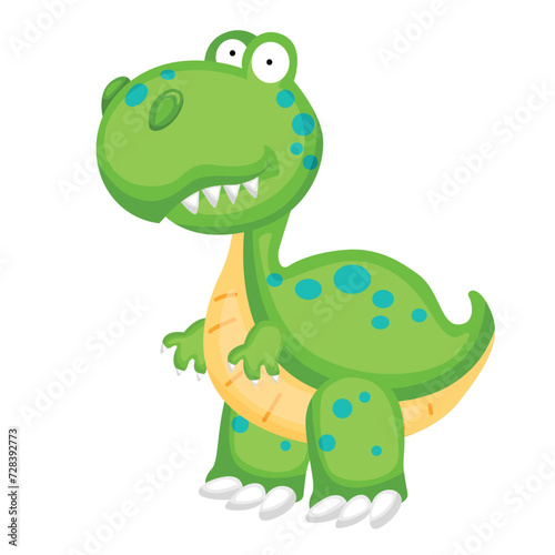 Cute Colorful Green Dinosaur Tryannosaurus Trex Animal Cartoon Illustration Vector Clipart Sticker Background Decoration