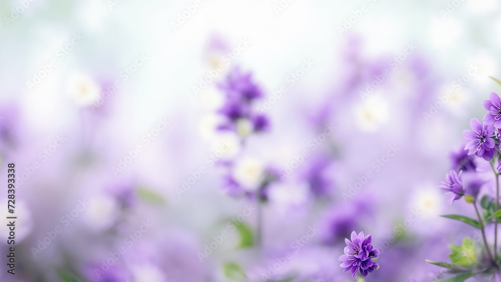 Obraz premium A close-up of lavender flowers with a blurred background. The flowers have a purple hue and are surrounded by greenery