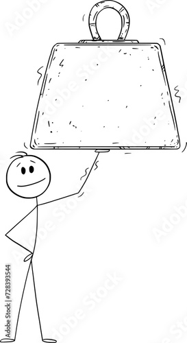 Person Holding Heavy Weight, Vector Cartoon Stick Figure Illustration