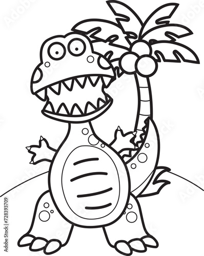 Cute and Funny Dinosaur Tryannosaurus Trex Animal Cartoon Coloring Activity for Kids and Adult