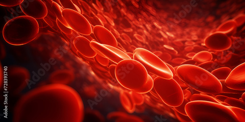 Microsopic of Red blood cells flowing through the blood vessels medical and science research.