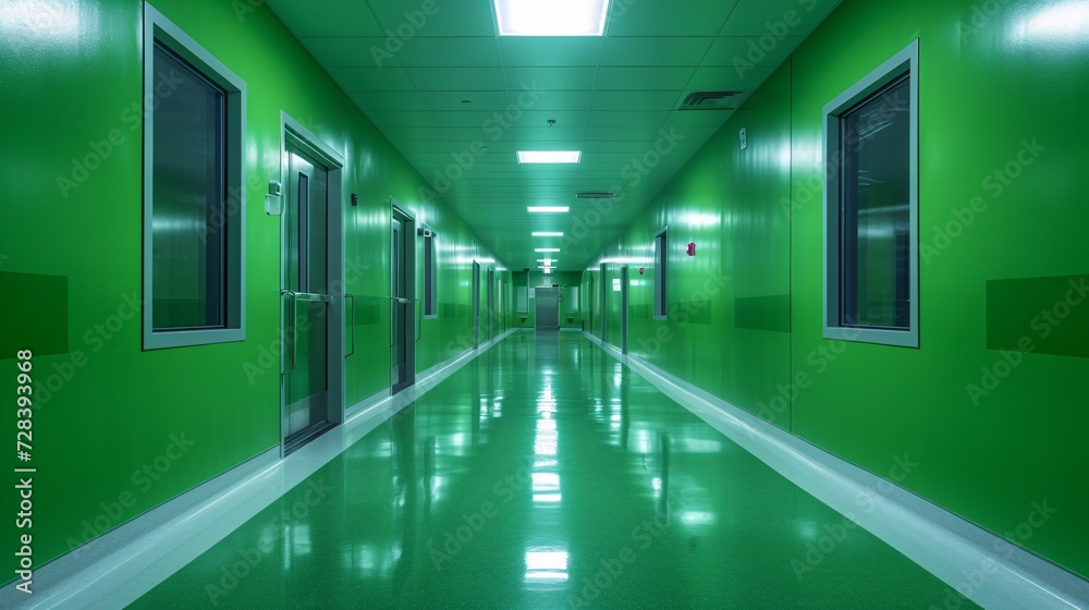 Glowing Green Hallway A Modern, Eco-Friendly Design Generative AI
