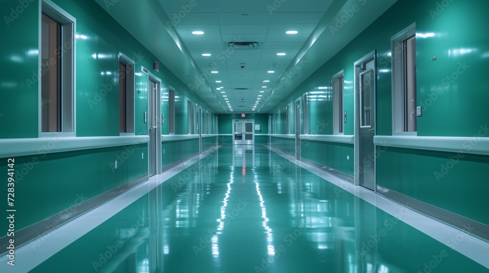 Glowing Green Hallway A Modern, Eco-Friendly Design Generative AI