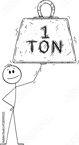 Person Holding Heavy Weight, Vector Cartoon Stick Figure Illustration