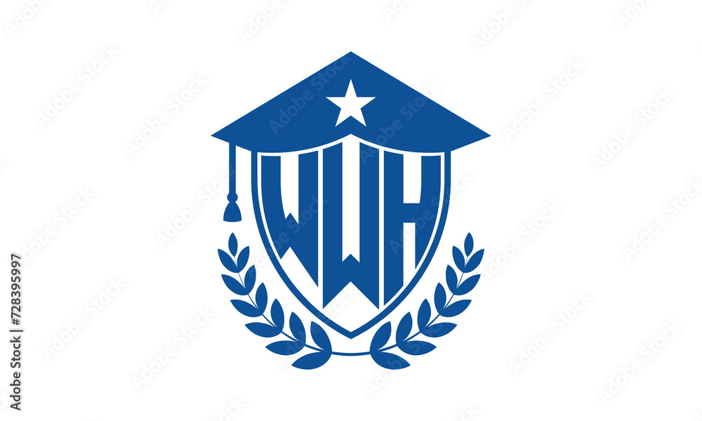 WWH three letter iconic academic logo design vector template. monogram, abstract, school, college, university, graduation cap symbol logo, shield, model, institute, educational, coaching canter, tech WWH three letter iconic academic logo design vector template. monogram, abstract, school, college, university, graduation cap symbol logo, shield, model, institute, educational, coaching canter, tech