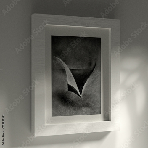 Minimalist abstract artworks in frames on a clean white wall photo