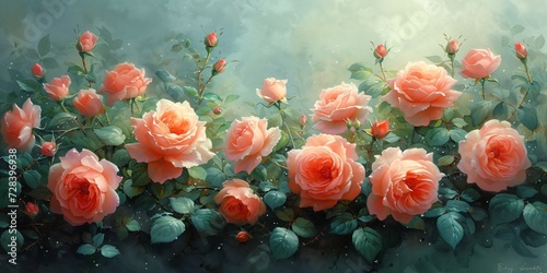 Rose Blossoms in May A Painting of Pink Flowers in a Garden Generative AI © Riya