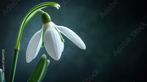 fineart of a macro of a part of a snowdrop flower with dark background	 photo