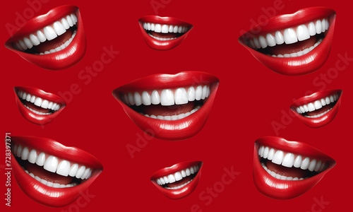 beautiful red lips with smile on red background