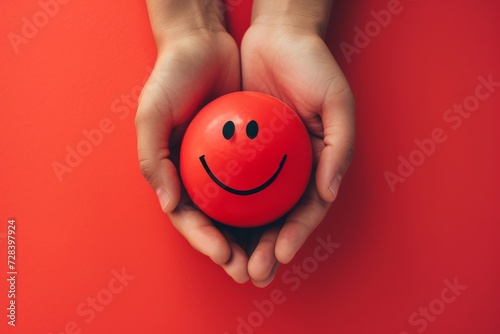 Positive Psychology Emoji happy face Smiley, Icon Illustration note paper. Smiling cartoon crumpled paper. Big grin empower happy smile. shake hands stress management