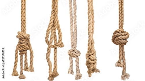 A set of ropes of different thicknesses with different knots