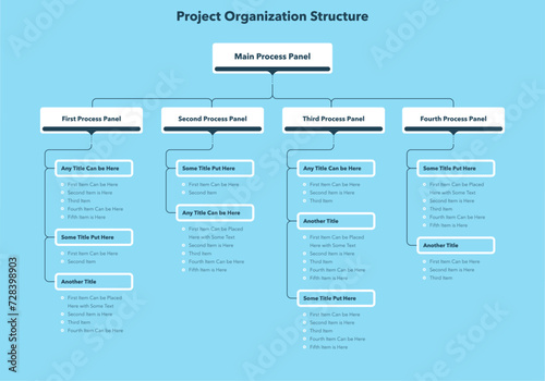 Modern infographic for project or organization structure - blue version. Simple flat template for data visualization.	 photo