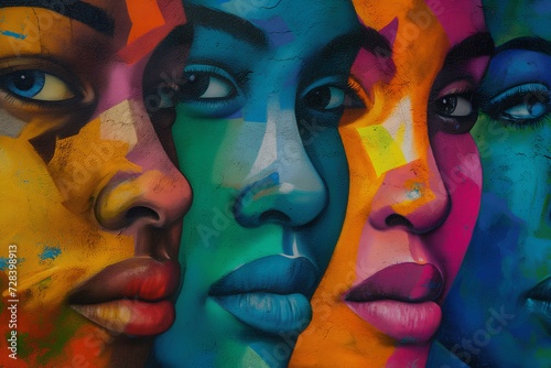 Group of Colorful Women's Faces: Equality, Diversity, and International Women's Day Concept.