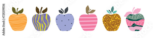 Set of six cartoon abstract apple on white background. Vetor illustration