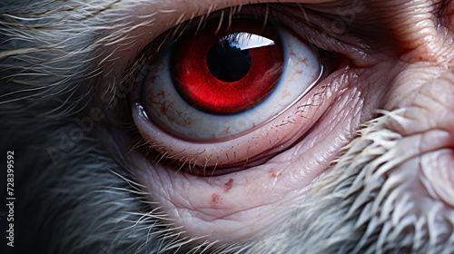 close up shot of an eye, of a monkey with red eyes