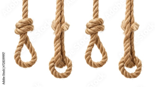 A set of ropes of different thicknesses with different knots
