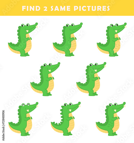 Find 2 same crocodiles.Puzzle game for children. Preschool worksheet activity for kids. Educational game.