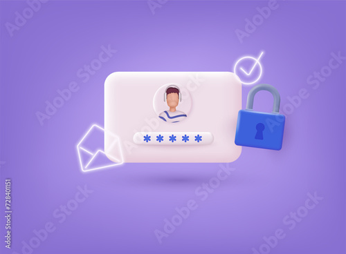 Account login and password form on smartphone app. User authorization, login authentication page, sign up. 3D Web Vector Illustrations.