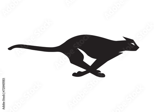Black stylized silhouette of running cheetah. Vector  cat illustration showing speed. Animal isolated on transparent as logo, mascot, icon or tattoo