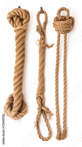 A set of ropes of different thicknesses with different knots