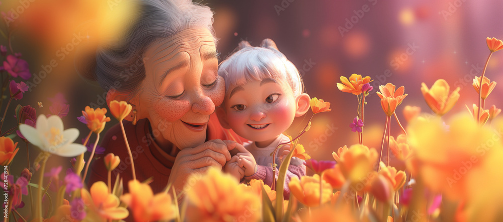Fototapeta premium illustration of mother's day hugging her child 