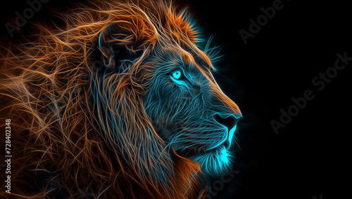 An illustrious lion s head shines amidst a backdrop illuminated by a spectrum of vibrant lights  creating a captivating and dynamic illustration.