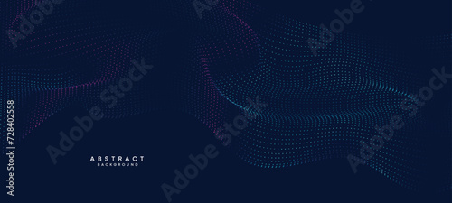 Abstract Blue, Green Gradient Flowing Dot Waving Particle geometric Technology Background. Digital Futuristic Purple, Pink Gradient Dotted Wave. Concept For Science, Music cover, website, header