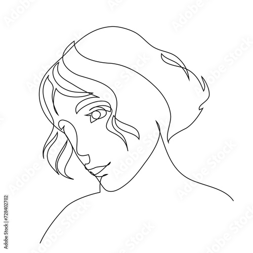 Abstract beautiful female facentinuous line drawing, quick sketch, fashion illustration, woman beauty minimalist, vector illustration