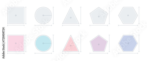 square, circle, triangle, pentagonal, hexagonal shapes. technical drawing geometric shapes