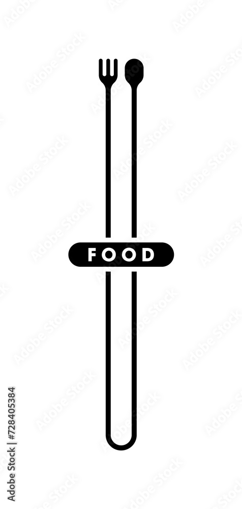 spoon, fork and food word on white background spoon, fork and food word on white background