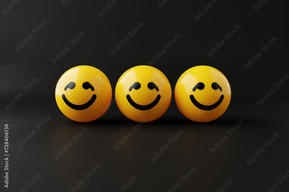 Golden smiley ball button, round yellow smile symbol, grin, smirk, and laughter, radiating good humor. Joyful happy positive vibes icon on black. Warmth childlike feelings, customer service excellence