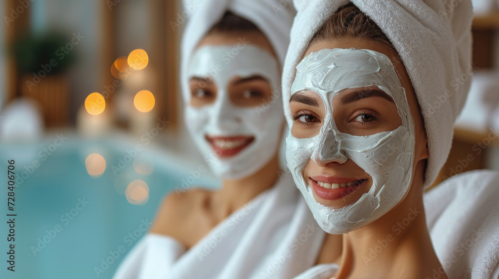 Young women made face masks in a beauty salon. Young women made face masks in a beauty salon.
