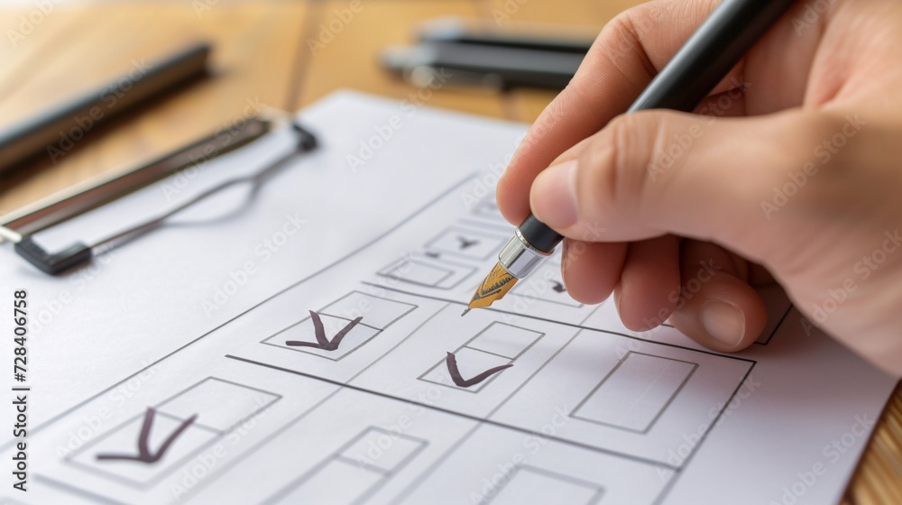 Digital survey with tick boxes completing internet survey document in order to respond to exam inquiries. Digital survey with tick boxes completing internet survey document in order to respond to exam inquiries.