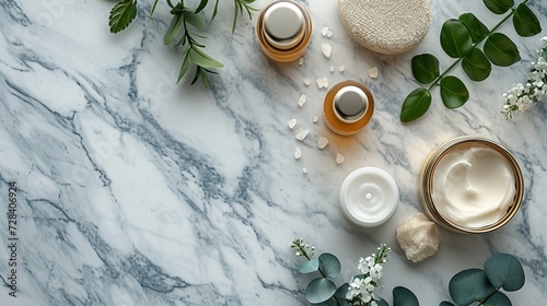 Luxury skincare products mockup on a marble background 