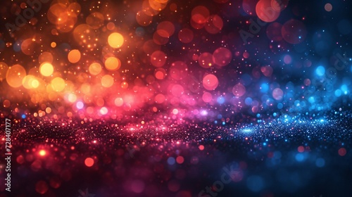 Dynamic energy universe with blurred bokeh effect and unfocused lights on dark backdrop.